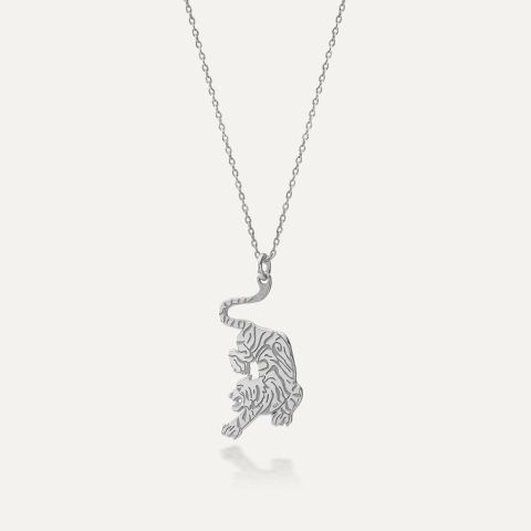 Silver tiger necklace platinum plated