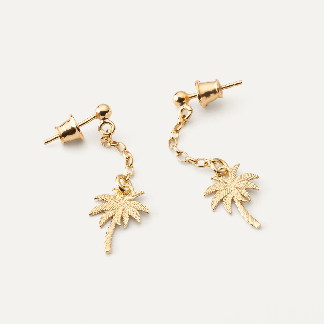 Palm tree chain earrings, 925 silver with gold plating 18k gold