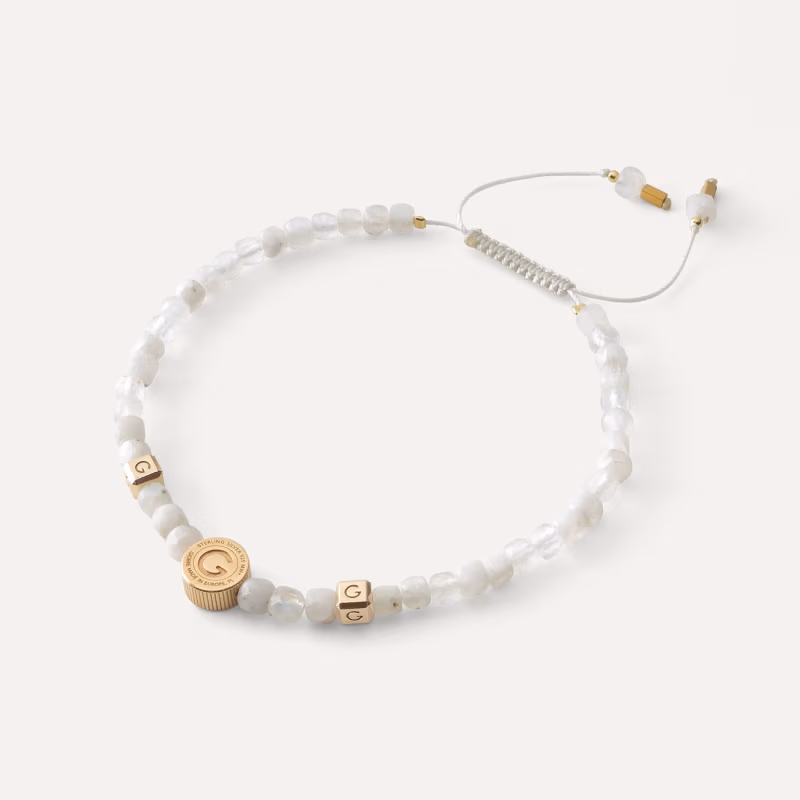 Bransoletka na nogę z kamieniem księżycowym, srebro 925 w złotym pokryciu