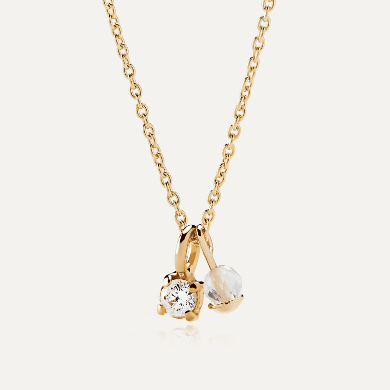 Classic necklace with cubic zirconia and rock crystal, 925 silver with gold plating
