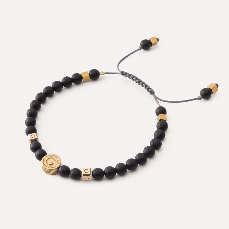 Męska bransoletka z czarnym spinelem, srebro 925 w złotym pokryciu