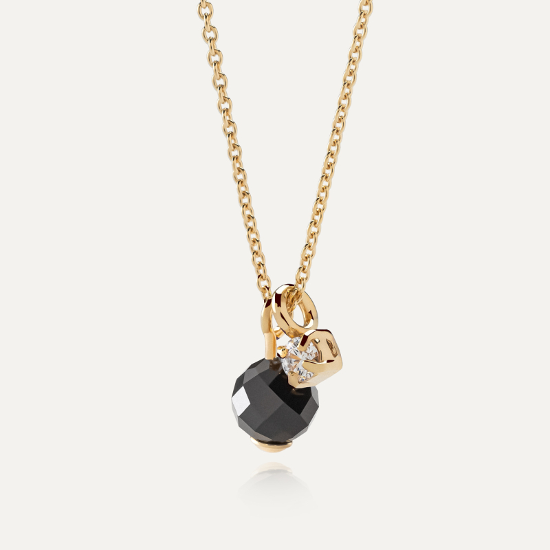 Necklace with black spinel and cubic zirconia, 925 silver with gold plating