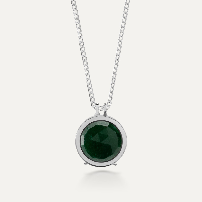 Box with photo and engraving - dark green jadeite, 925 silver with platinum plating
