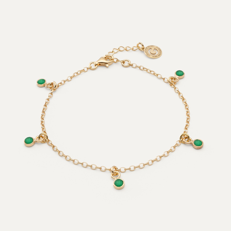 Silver bracelet with stone pendants - green jade gold plated