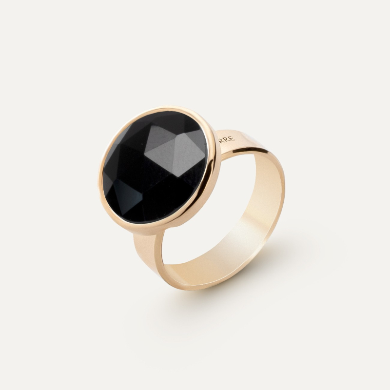 Silver ring Rose Cut - black onyx