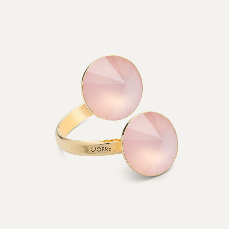 Ring mit zwei rosa Quarzsteinen, 925er Silber gelbvergoldet