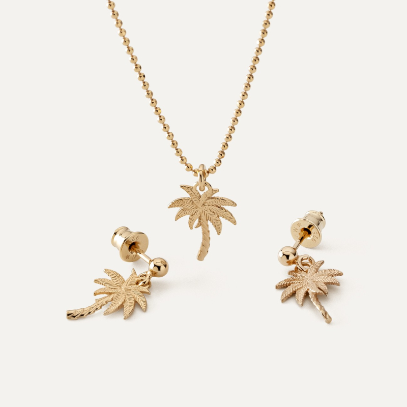 Jewellery set with palm motif, 925 silver with gold plating