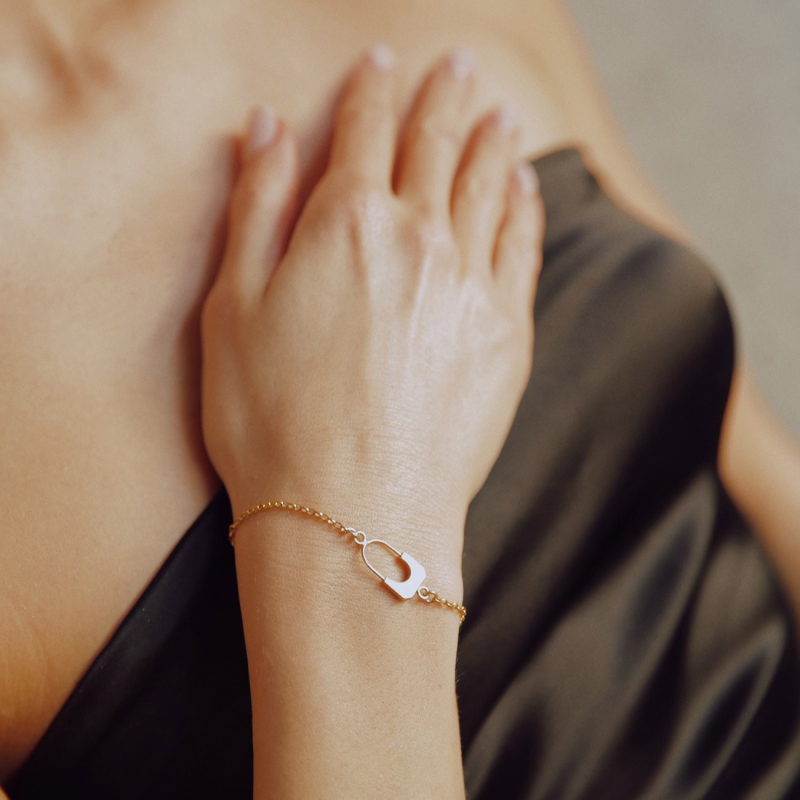 Srebrna bransoletka z kłódką - XENIA x GIORRE, srebro 925 w pokryciu platyną                                    