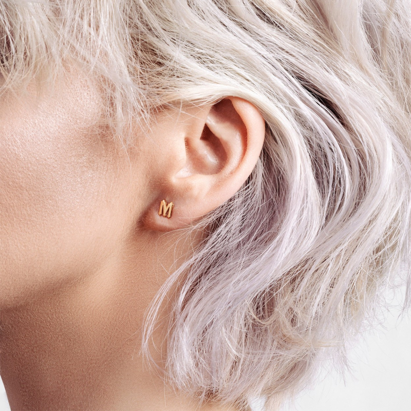 Earrings with letter, sterling silver 925 gold plated                                     