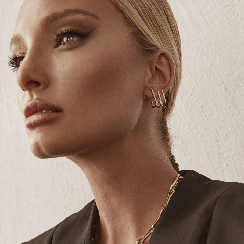 Kolczyki nausznice trójząb - XENIA x GIORRE, srebro 925 w złotym pokryciu                                    