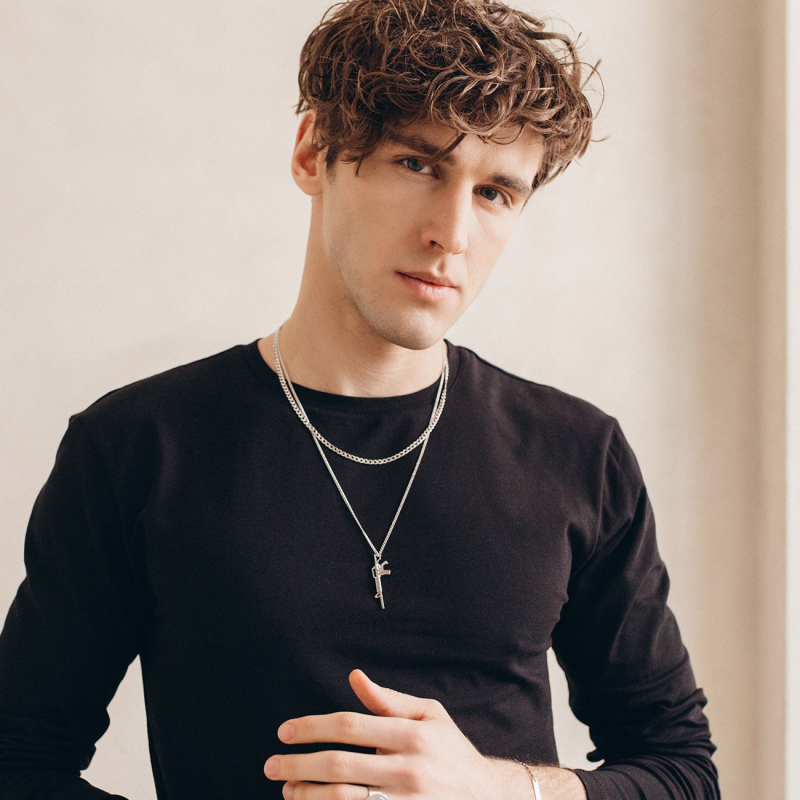 Machine gun necklace, 925 silver with gold plating                                    