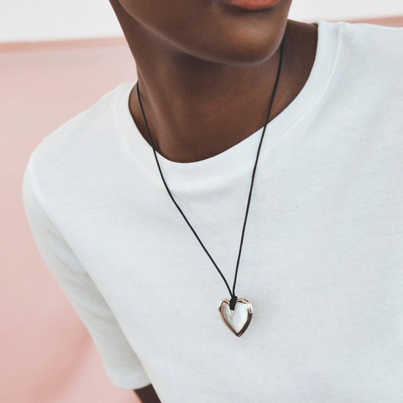 Naszyjnik serce na sznurku, srebro 925 w pokryciu platyną                                    