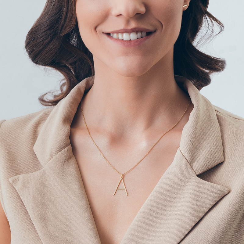 Necklace with a letter, silver 925, gold plated                                    