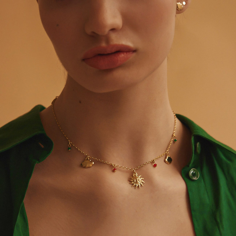 Naszyjnik z zawieszkami - słońce i chmury, srebro 925 w pokryciu złotem                                    