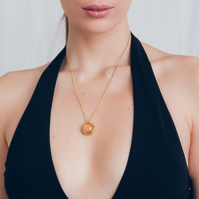 Schmuckkästchen mit Foto und Gravur - Pfirsich-Mondstein, 925er Silber                                    