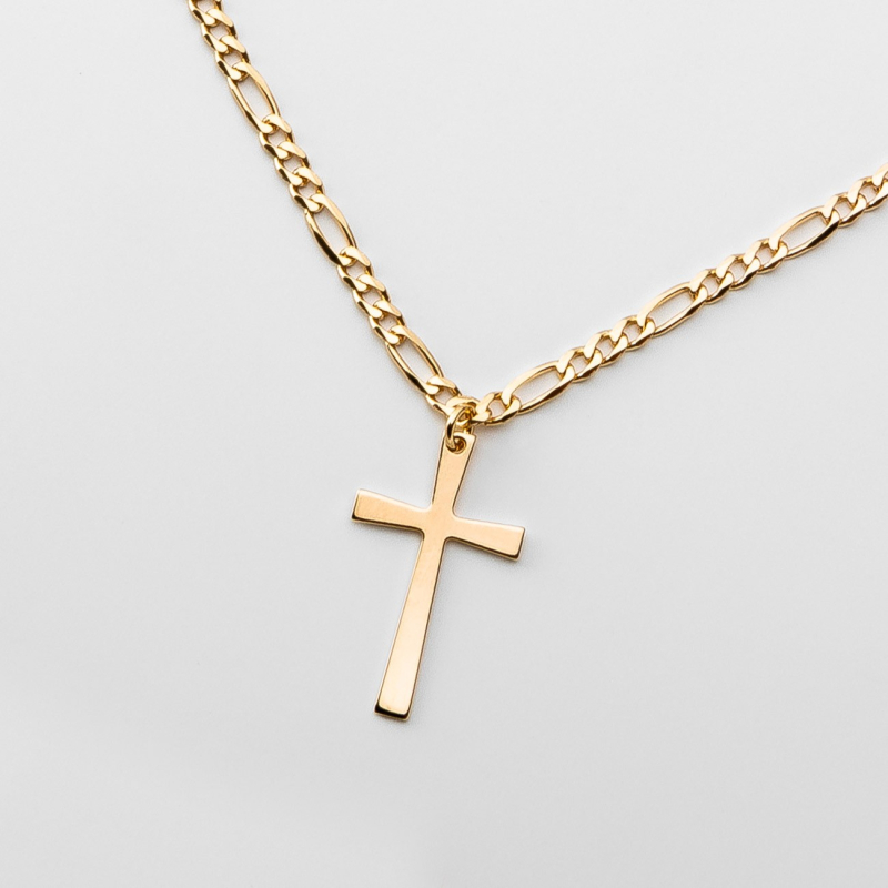 Silver figaro chain with a cross, 925 silver with gold plating                                    