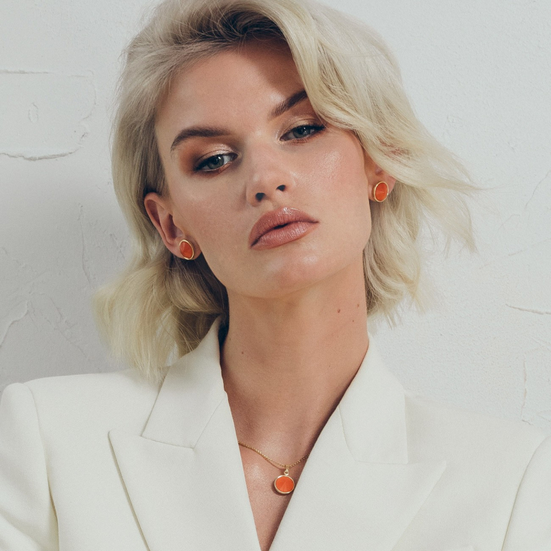 Silver necklace - orange jade gold plated                                    