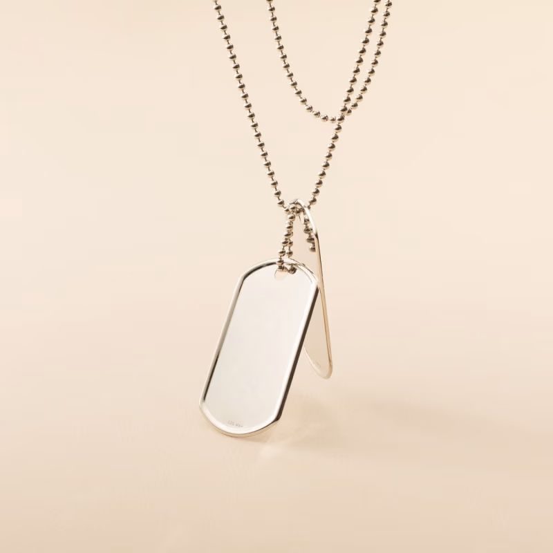 Silver dog tag with your own engraving and chain, 925 silver with gold plating                                    