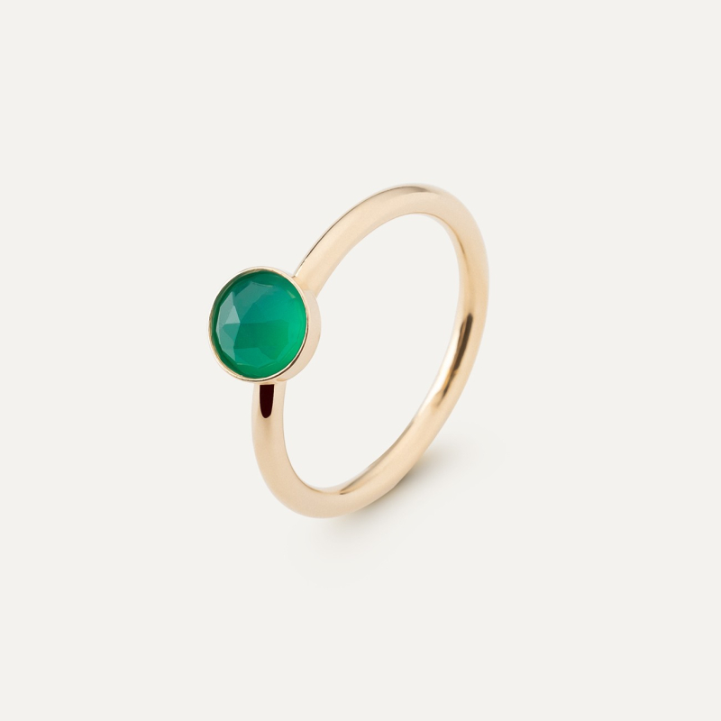 Ring with green agate, silver 925 with gold plating