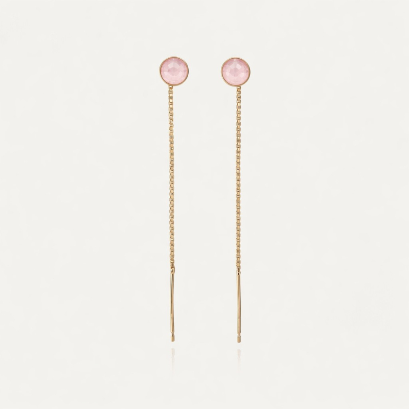 Kolczyki przewlekane z r&oacute;żowym agatem, srebro 925 w złotym pokryciu