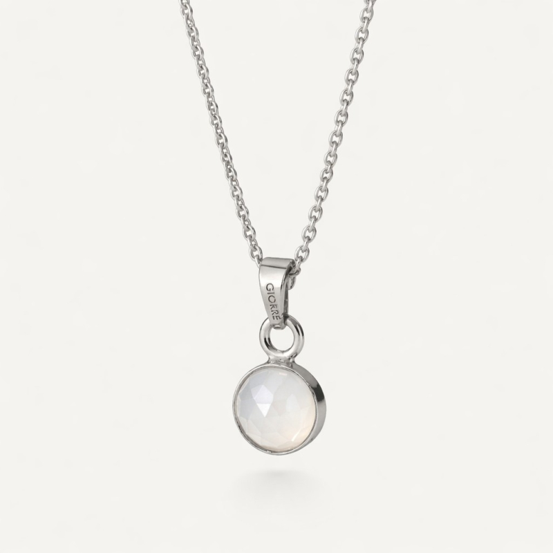 Halskette mit Mondstein, 925er Silber platiniert