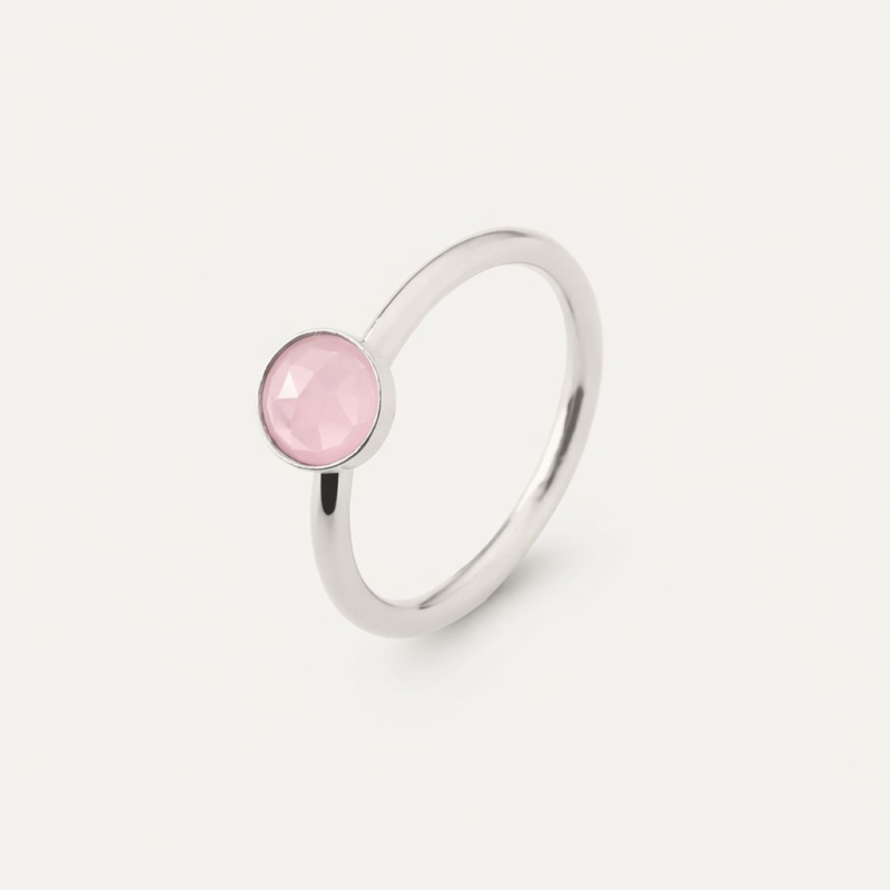 Ring mit rosa Achat, 925er Silber platiniert