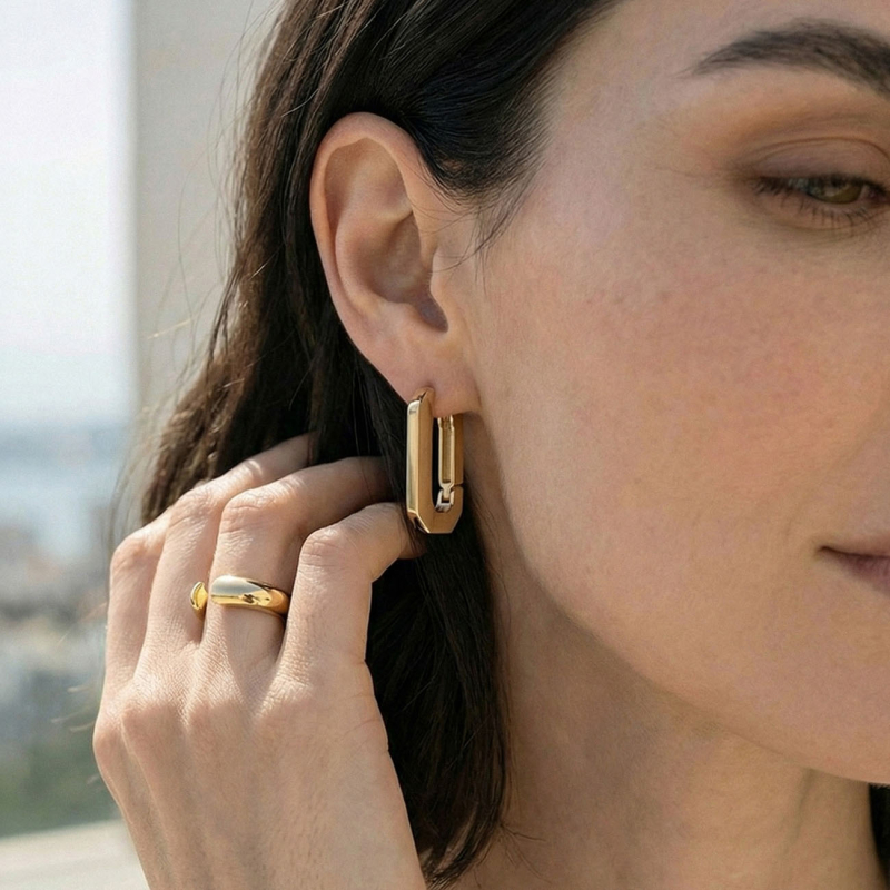 Kolczyki średnie prostokąty - srebro 925 w złotym pokryciu                                    