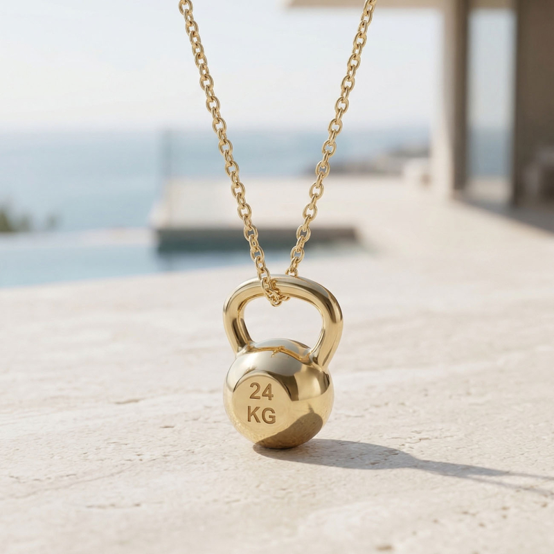 Kettlebell necklace, silver 925 gold plated                                    