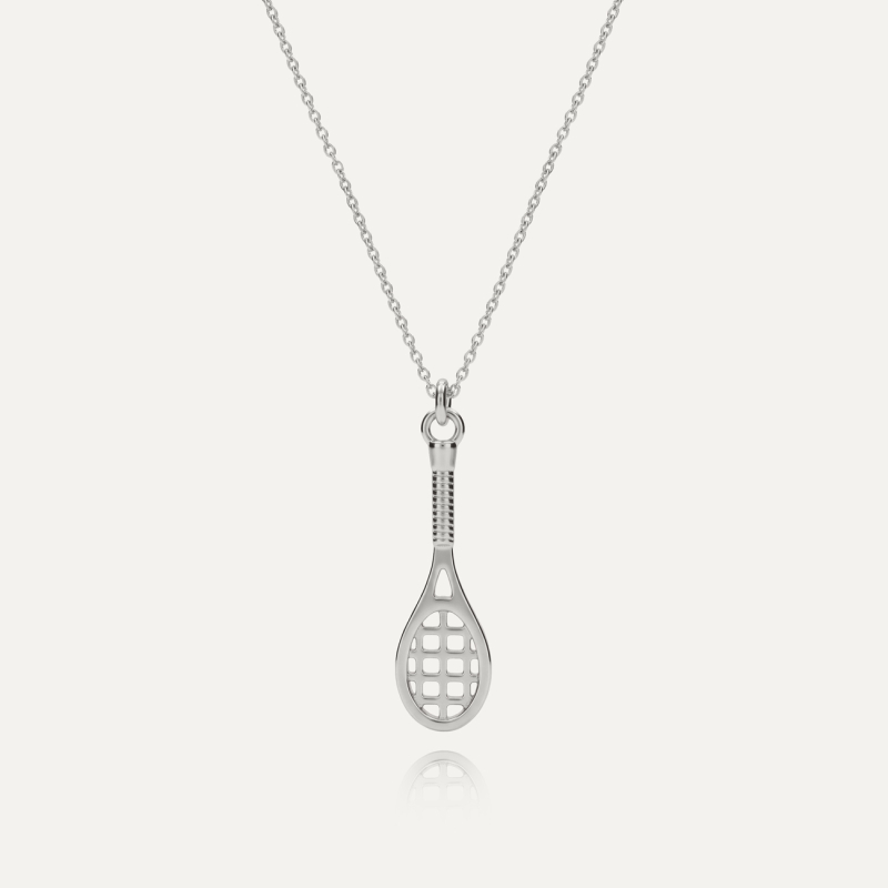 Naszyjnik rakieta do squasha, srebro 925 w pokryciu platyną