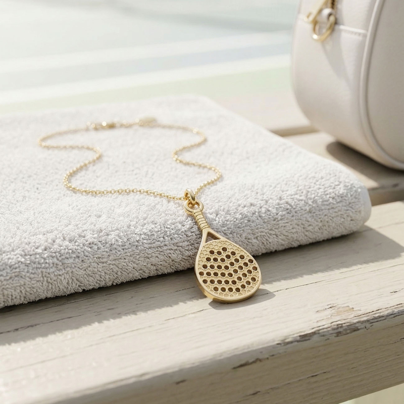 Padel racket necklace, silver 925 gold plated                                    