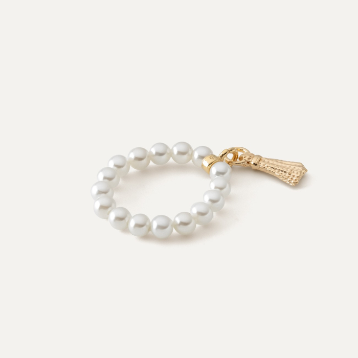 Elastischer Perlenring mit Quaste, 925er Silber gelbvergoldet