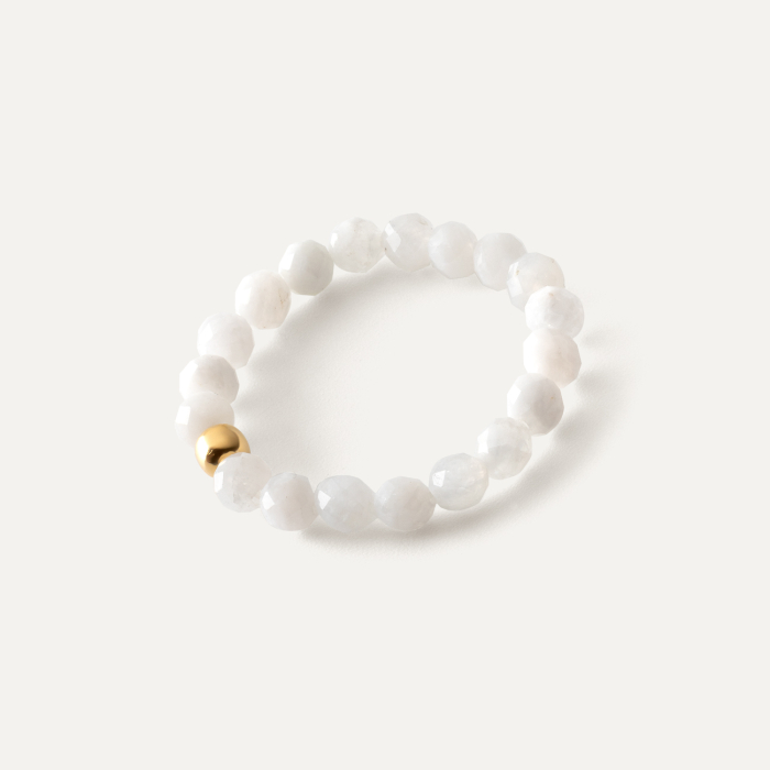 Elastischer Ring mit wei&szlig;en Steinen und Kugel, 925er Silber gelbvergoldet