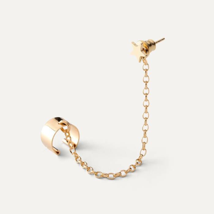 Kolczyk nausznica - gwiazda, srebro 925 w złotym pokryciu