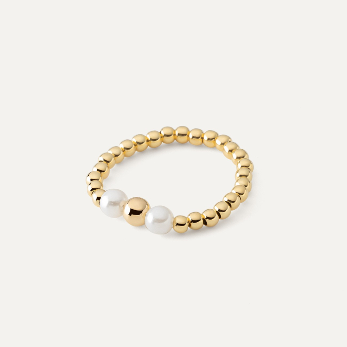 Kugelring mit Perlen, 925er Silber gelbvergoldet