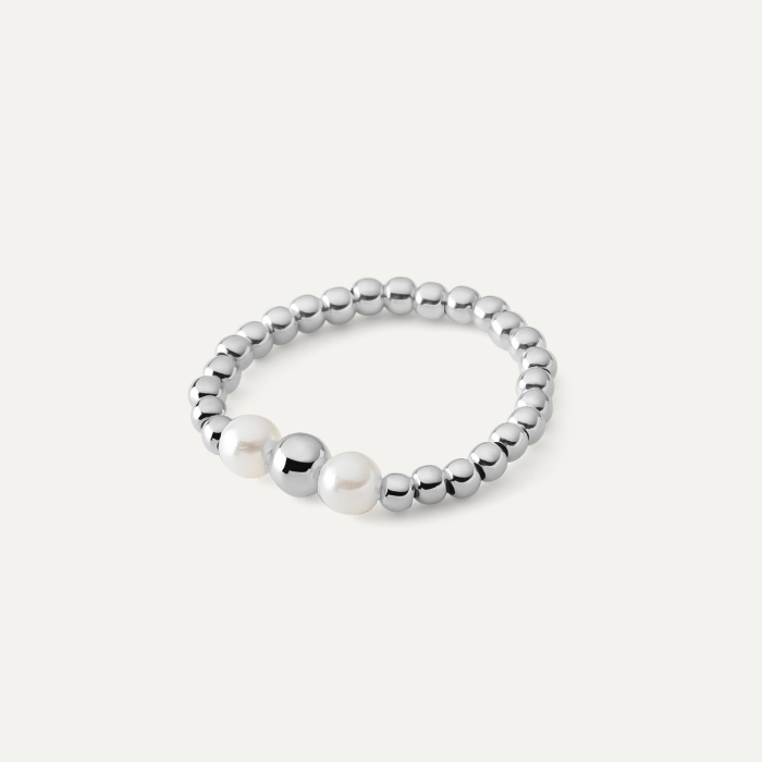 Kugelring mit Perlen, 925er Silber platiniert