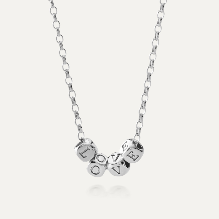Halskette mit Buchstaben - W&uuml;rfel, Ihr eigener Text, silber 925