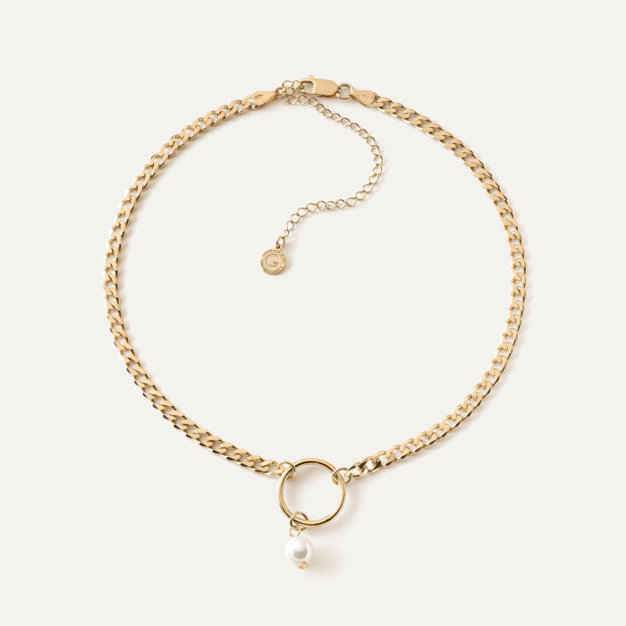 Srebrny choker pancerka z perłą w złotym pokryciu