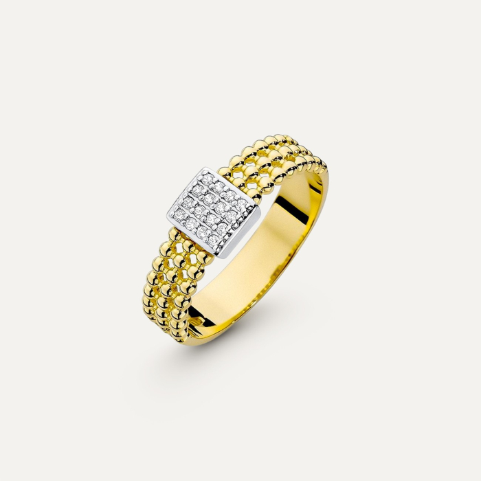 Złoty kulkowy pierścionek zaręczynowy z brylantami - Modern - Ż&oacute;łte Złoto