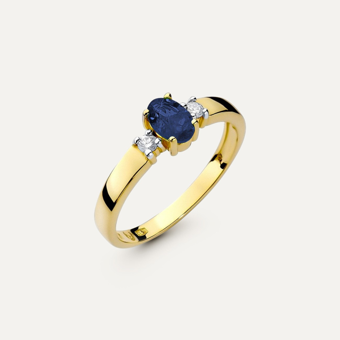 Złoty pierścionek zaręczynowy z owalnym szafirem - Retro, złoto pr&oacute;by 585 ż&oacute;łte 