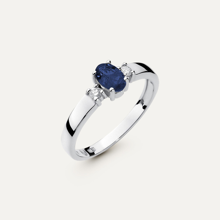 Gold ring with oval sapphire - Retro, gold 585 white 