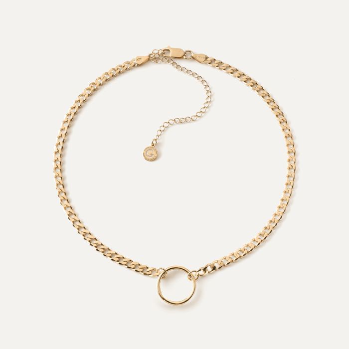 Choker curb chain with a ring, sterling silver 925 gold plated