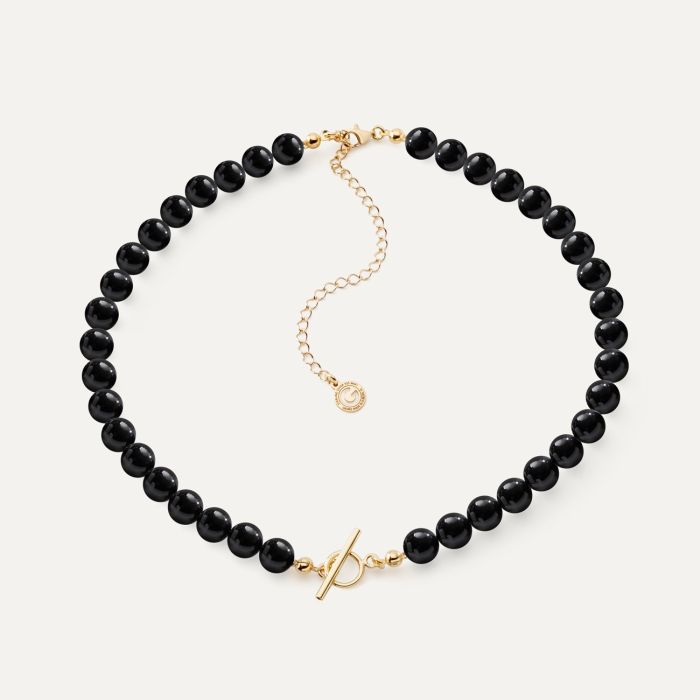 Black pearls choker - charms base, silver 925 gold plated