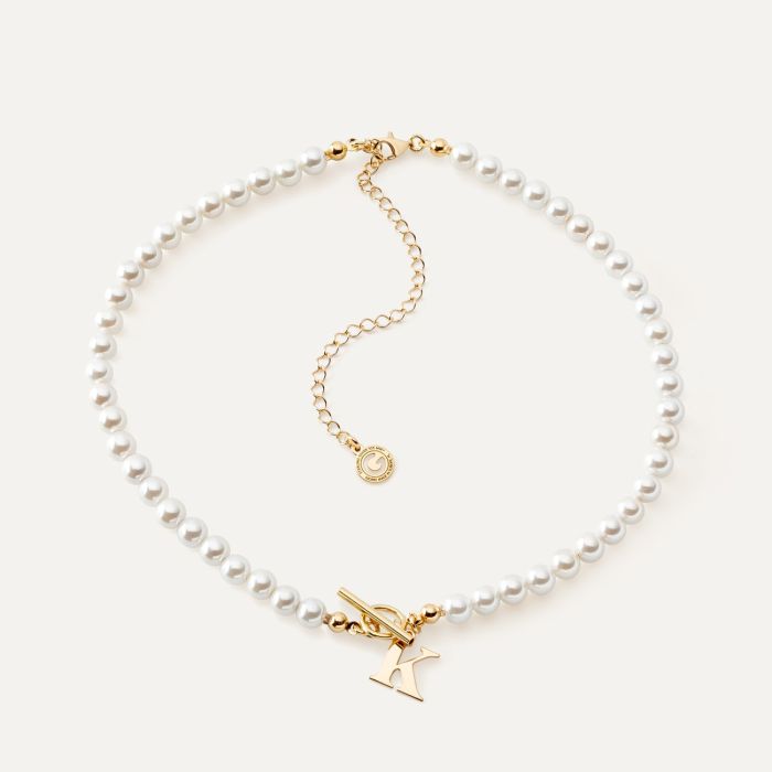 Delicate choker with GAVBARI pearls and letter, 925 silver in gold plating