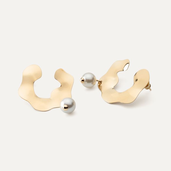 Pearl squashed tin earrings, sterling silver 925 gold plated