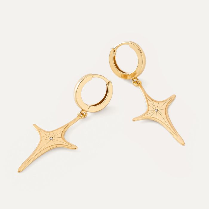 Star earrings with white crystal, sterling silver 925 gold plated