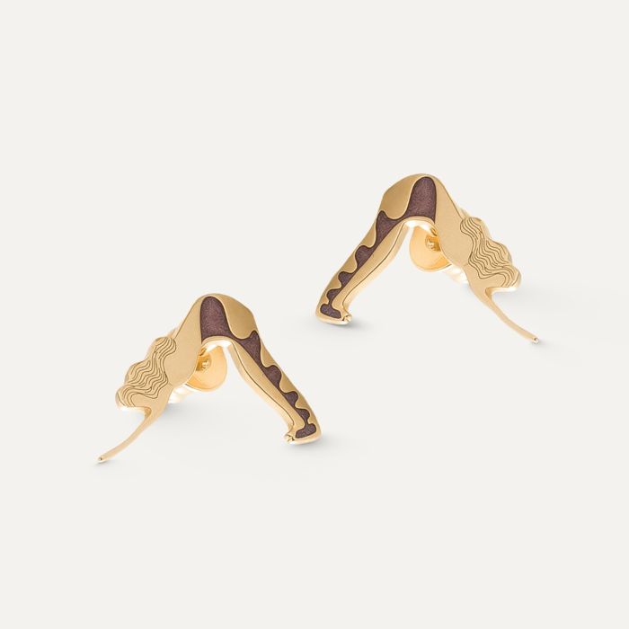 Yoga downward dog dangling earrings, sterling silver 925 gold plated