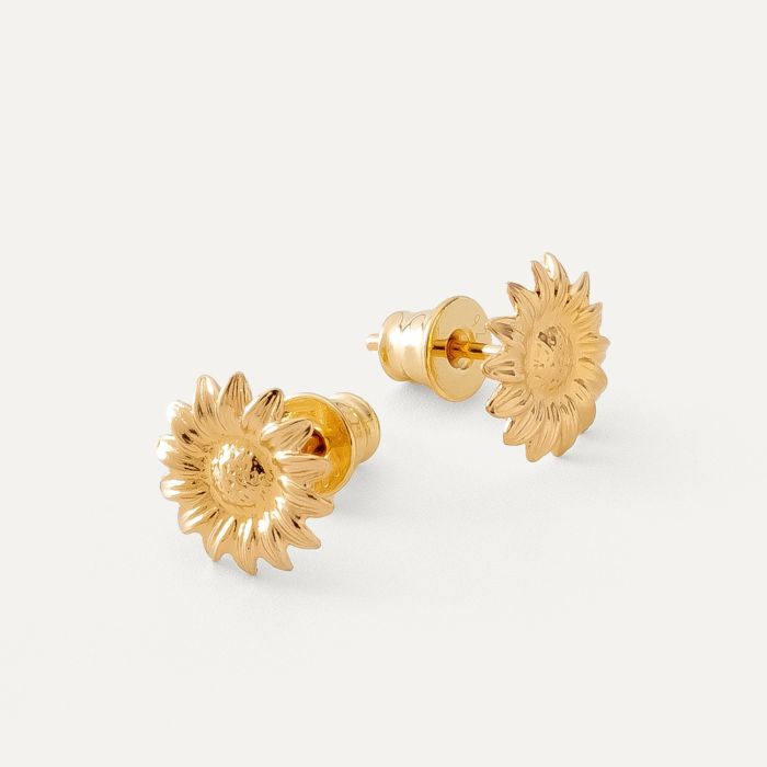 Sunflower flowers earrings, sterling silver 925 gold plated