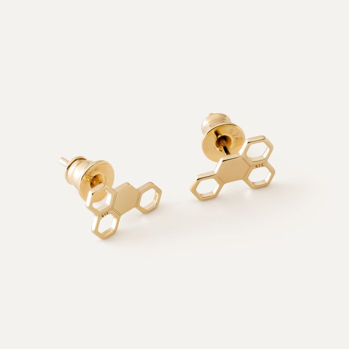 Honeycomb earrings, sterling silver 925 gold plated