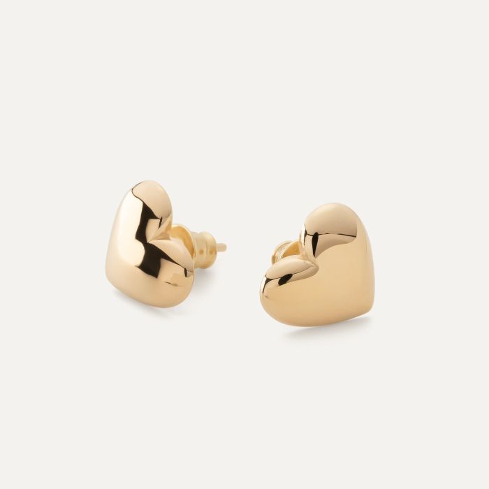 Chubby heart earring, sterling silver 925 gold plated