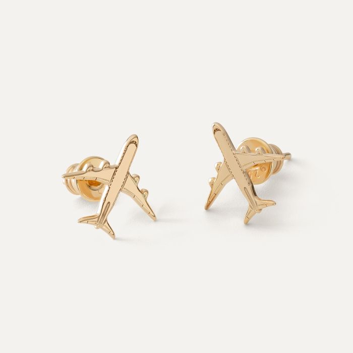 Plane stud earrings, sterling silver 925, 18K gold plated